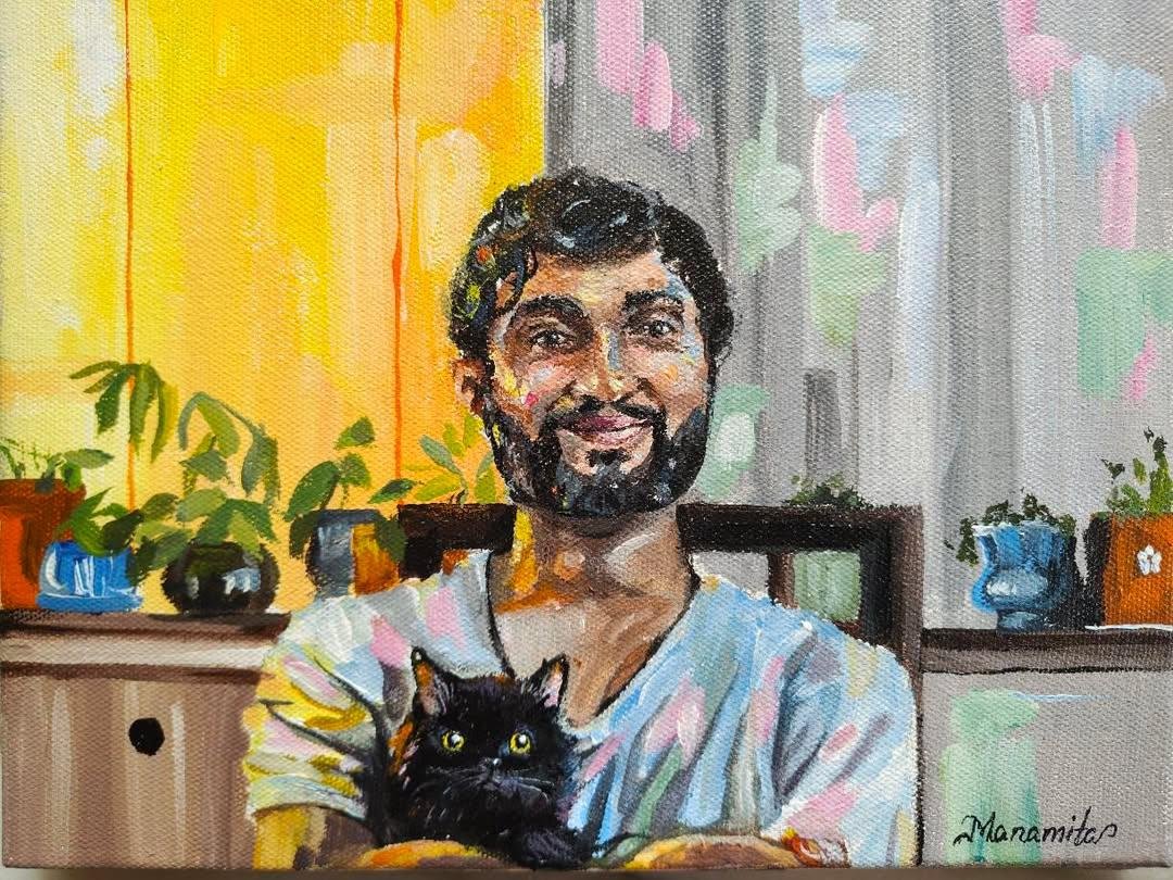 Portrait with Cat — Acrylic on canvas