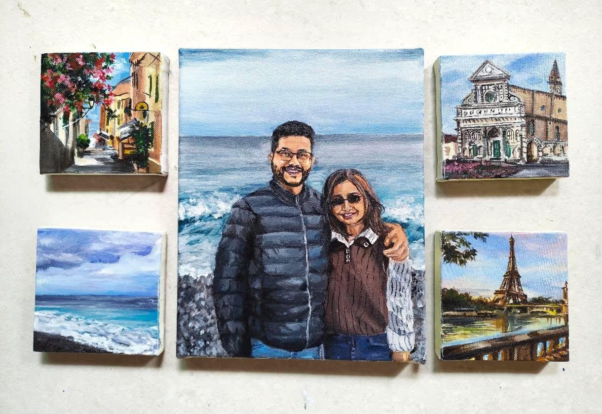 Seaside Portrait & Minis — Acrylic on canvas